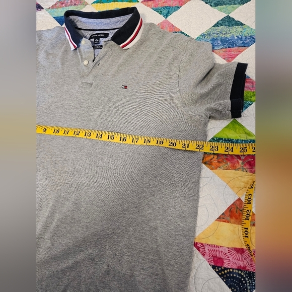 Tommy Hilfiger Gray with Navy Striped Collar Polo Shirt Men's Size XL - Picture 3 of 7